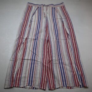 NEW Express XL White Red Blue Stripe Linen Pull On Wide Leg Drawstring Pants